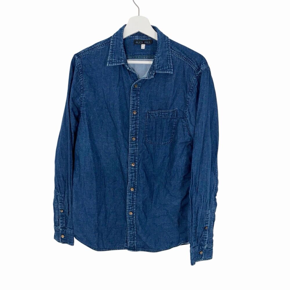 Alex Mill Oxford Button Down Shirt Dark Blue Chambray Medium 100% Cotton